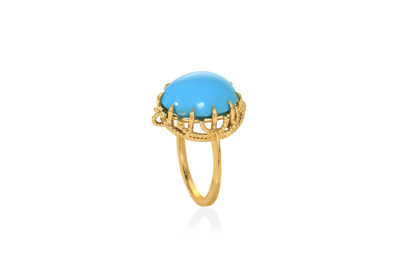 Christina Soubli Vintage ring with turquoise and filigree shapes in 18ct gold