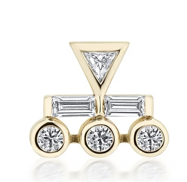 Lindley Gray’s 14K recycled gold Green Street Single Earring, featuring custom-cut diamonds.