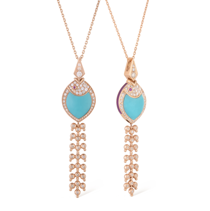 Nayla Arida Abondance fish necklace with turquoise and diamonds in 18ct gold