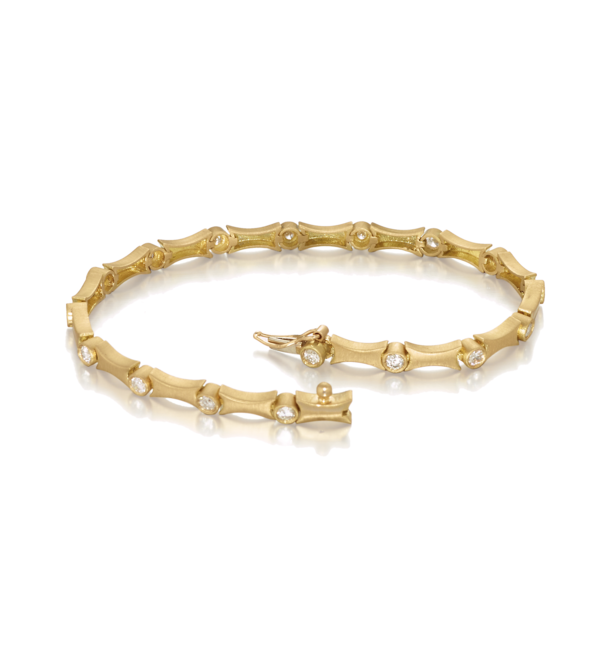 Elizabeth Moore: Stability Bracelet in 18K recycled yellow gold with upcycled natural diamonds, handcrafted in NYC