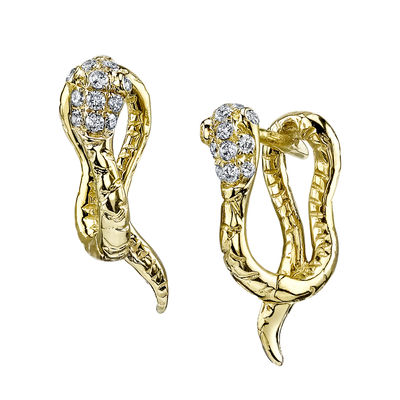 18K yellow gold and diamond Snake Huggies