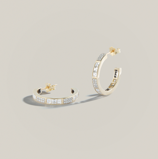 Lucy Delius The Lucky One 14K yellow gold carré cut and pavé diamond hoop earrings