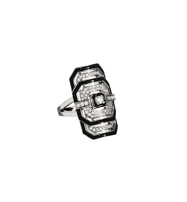 Statement: My Way ring in sterling silver, black enamel and over a half a carat of diamonds.