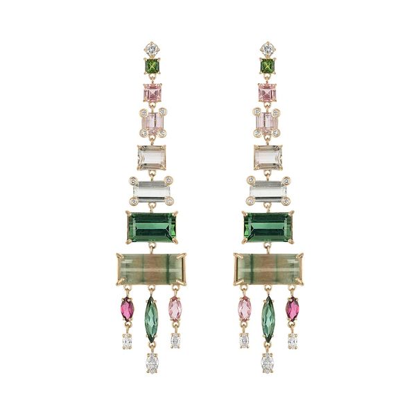 Eden Presley’s  Tricolor Tourmaline and Diamond Pyramid Earrings